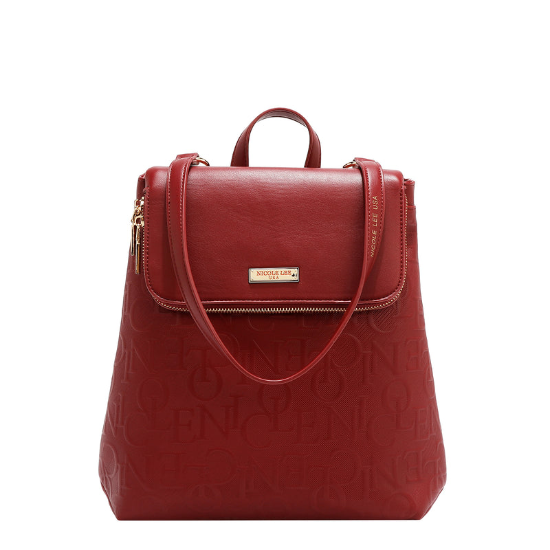 EMBOSSED ELEGANCE CONVERTIBLE FLAP BACKPACK / SHOULDER BAG