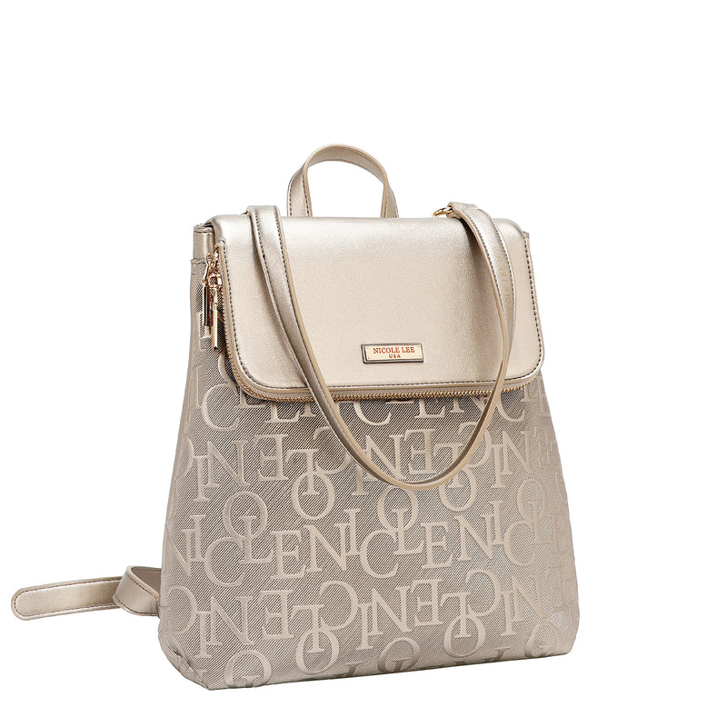 EMBOSSED ELEGANCE CONVERTIBLE FLAP BACKPACK / SHOULDER BAG