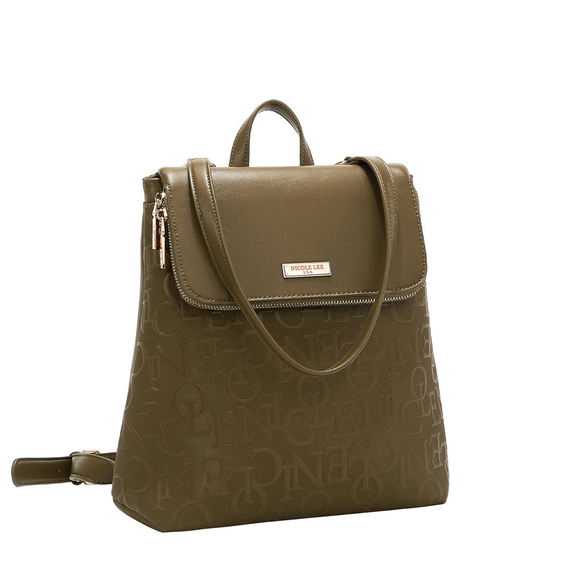 EMBOSSED ELEGANCE CONVERTIBLE FLAP BACKPACK / SHOULDER BAG