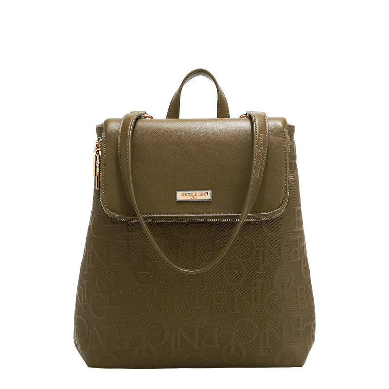 EMBOSSED ELEGANCE CONVERTIBLE FLAP BACKPACK / SHOULDER BAG