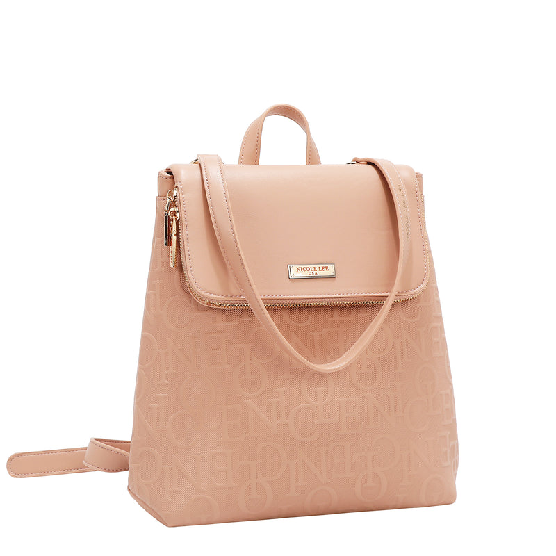 EMBOSSED ELEGANCE CONVERTIBLE FLAP BACKPACK / SHOULDER BAG