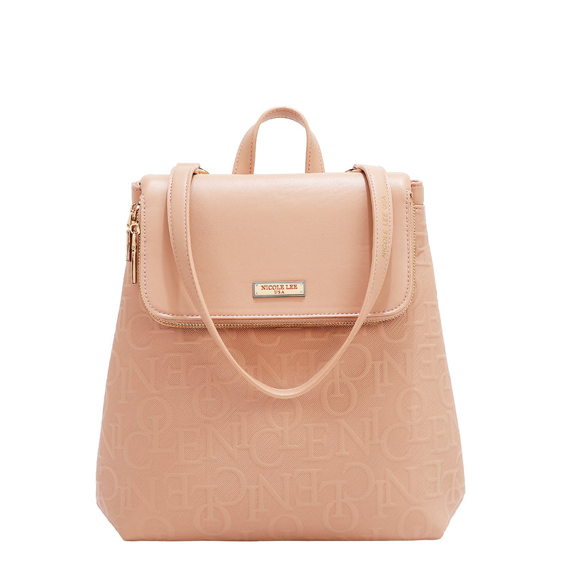 EMBOSSED ELEGANCE CONVERTIBLE FLAP BACKPACK / SHOULDER BAG