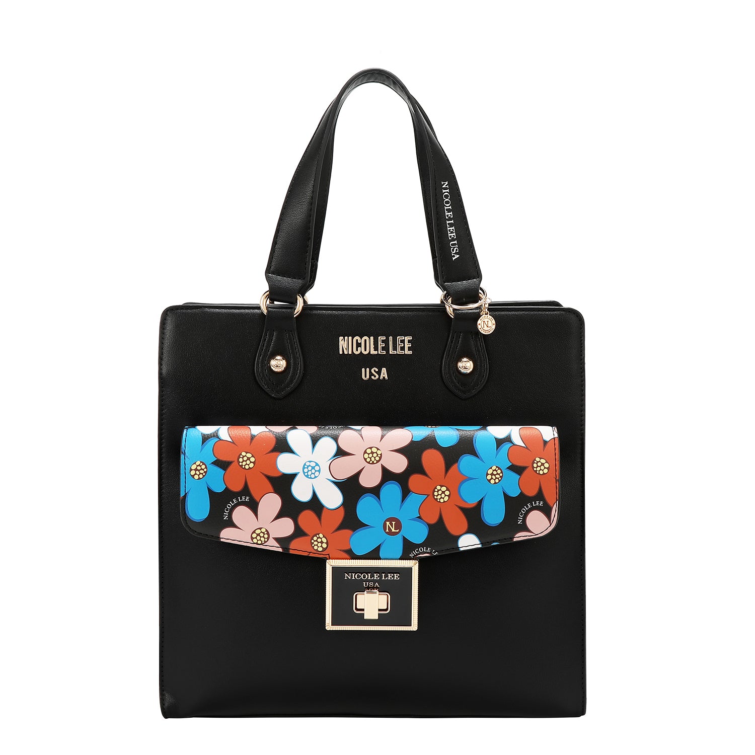 Our  Black Floral Pop Tote Bag set on a  white background