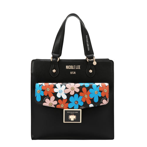Our  Black Floral Pop Tote Bag set on a  white background