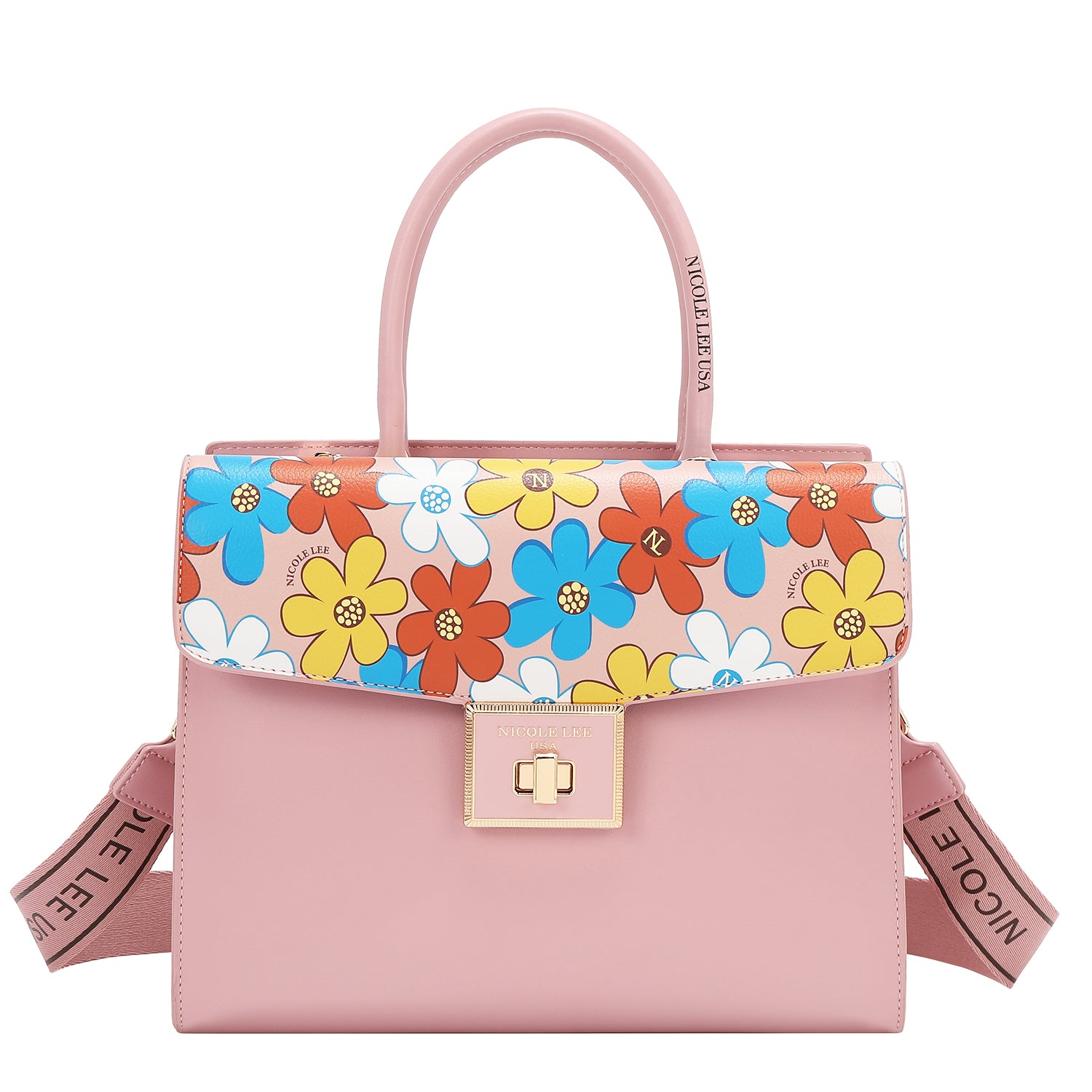 Floral Pop Satchel Bag with Solid Polyester Lining. – Nicole Lee