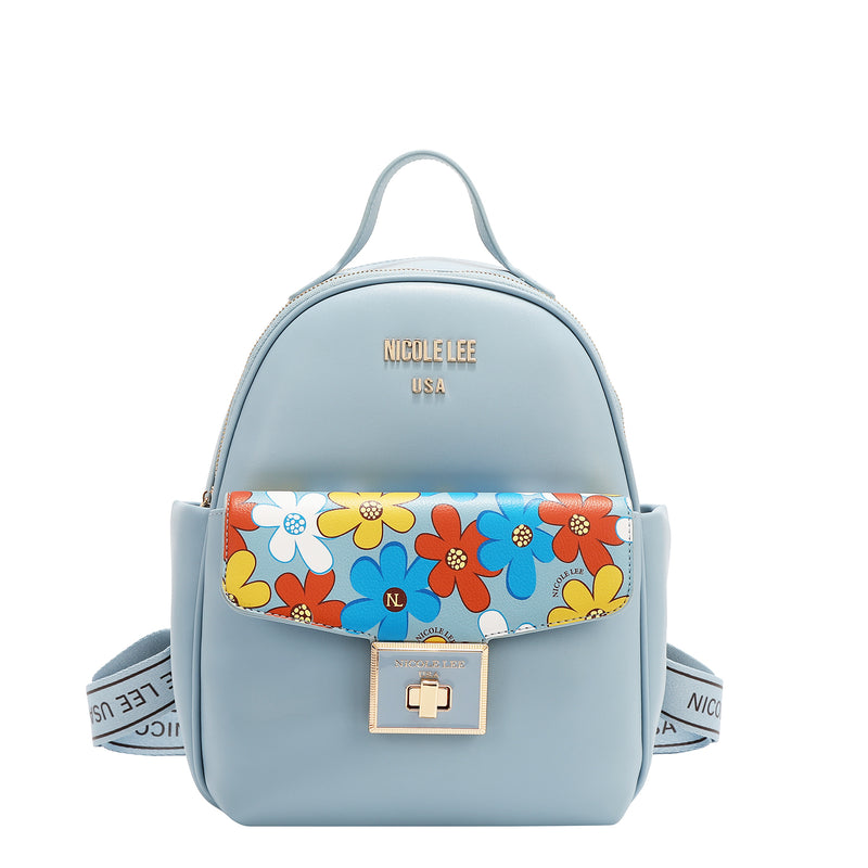 Floral Pop Flap Backpack Embellished with Smooth and Pebbled  display picture 1