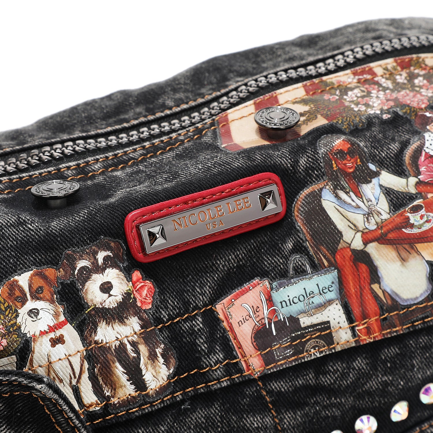 Denim Sisters Secret Handbag, Iridescent Rhinestone Embellishments