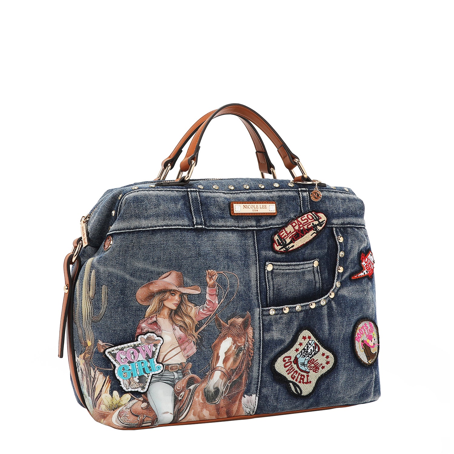 Sofia Montana Denim Satchel Bag with Embellishments. – Nicole Lee