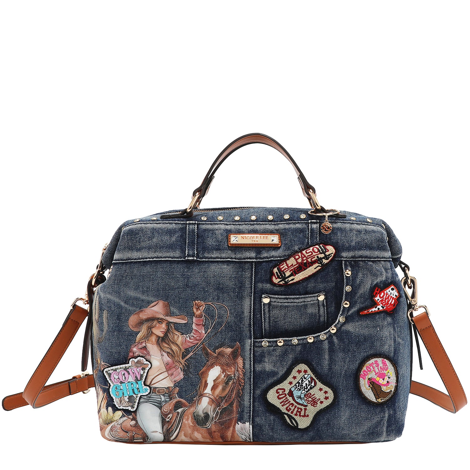 Sofia Montana Denim Satchel Bag with Embellishments. – Nicole Lee