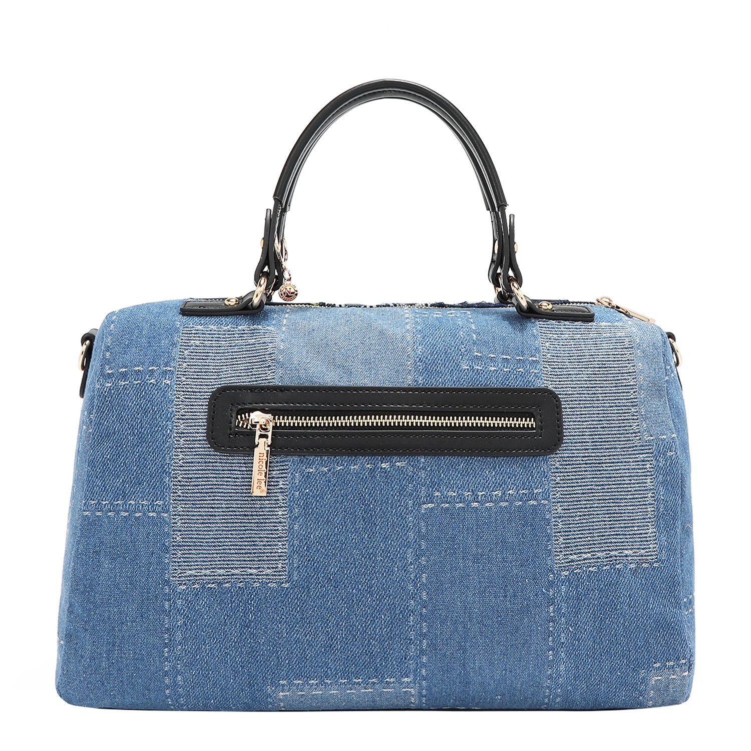 Bosque de Amor Denim Boston Bag Embellished with Sequins, Thread