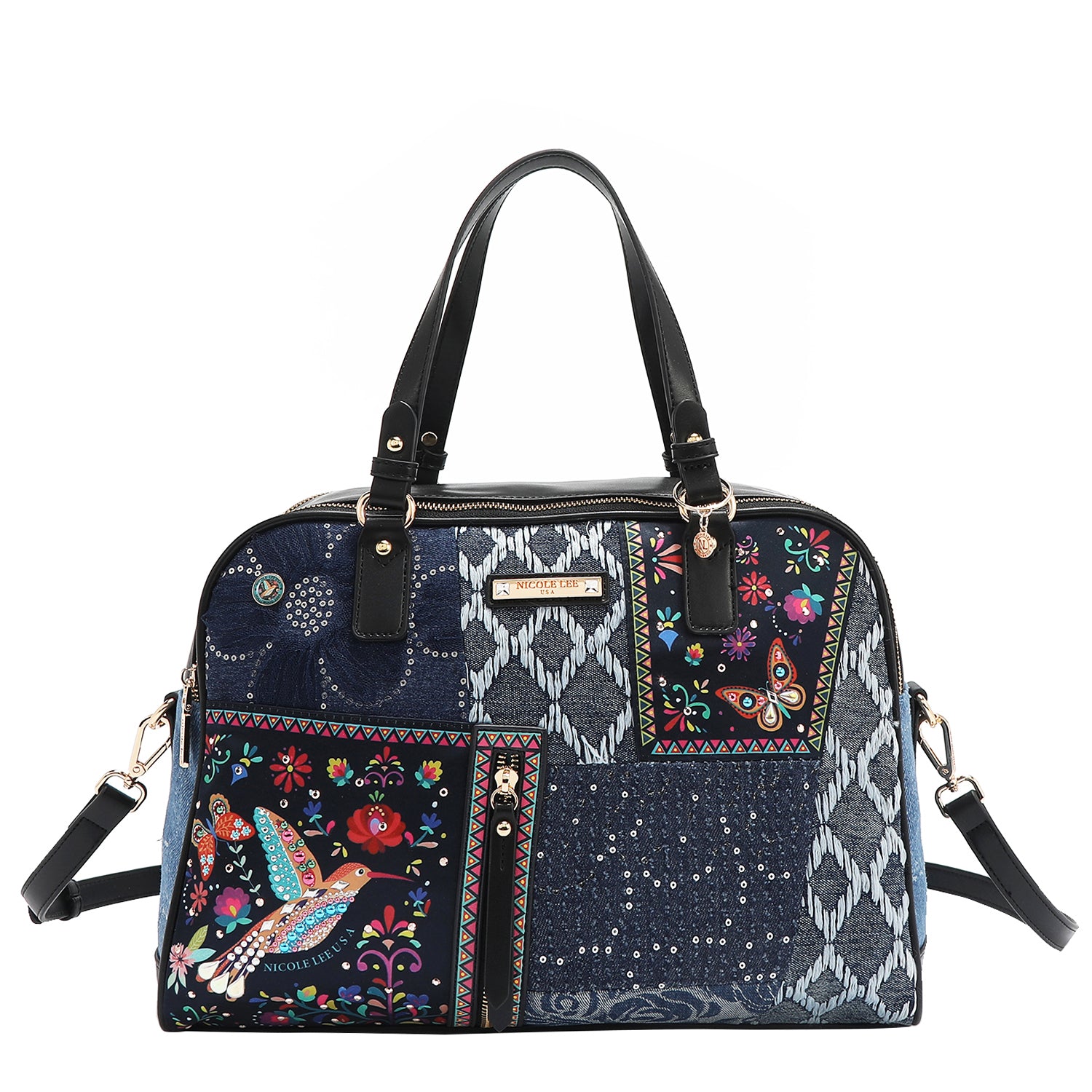 Bosque de Amor Denim Satchel Bag with Embellishments that Combines