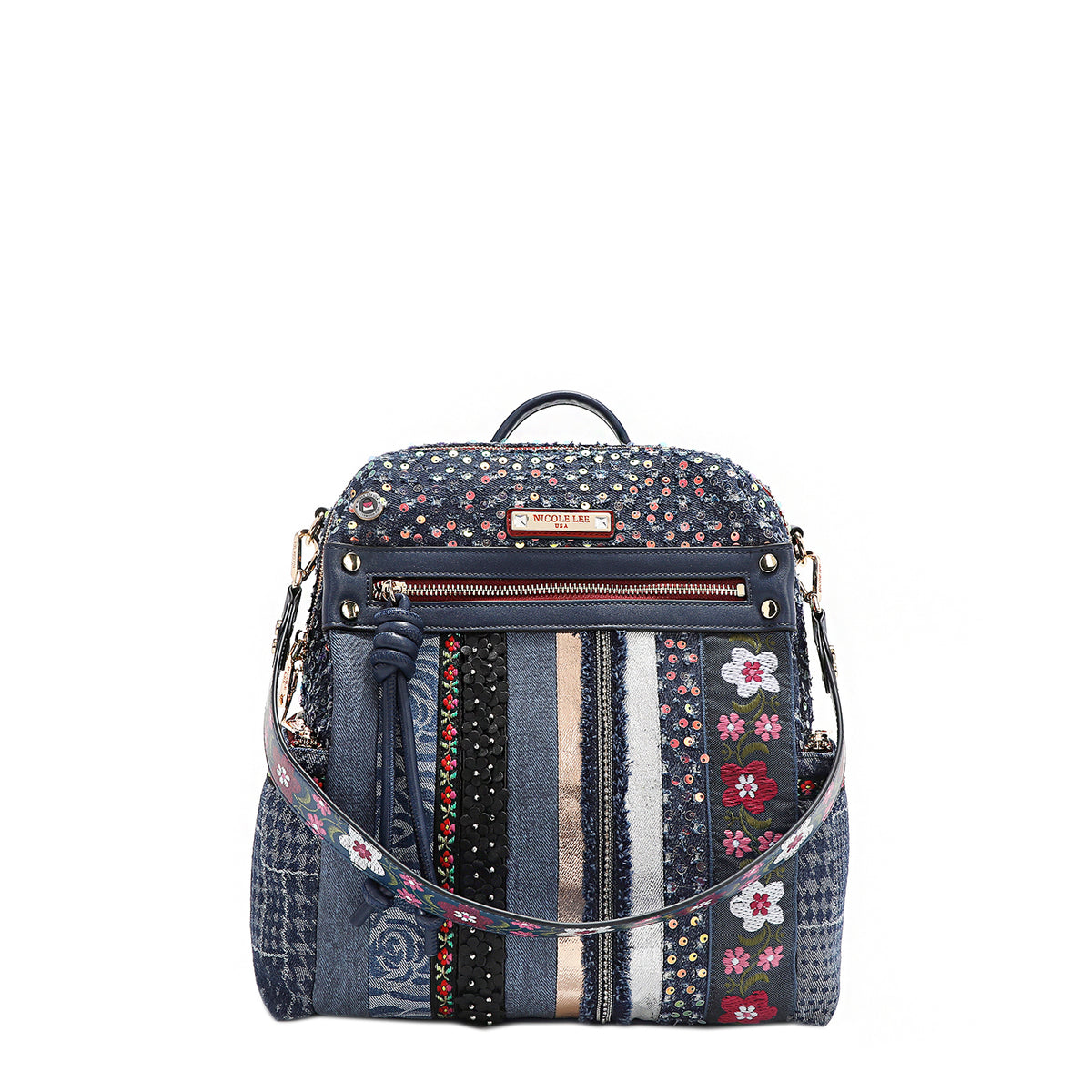 Patch Flower Backpack, Embellished with iridescent sequins  display picture 1