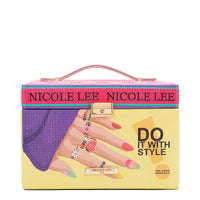 FRONT LARGE JEWELRY BOX WITH TOP HANDLE RHINESTONE ALL AROUND WITH OUR  NICOLE LEE NAIL POLISH DESING.