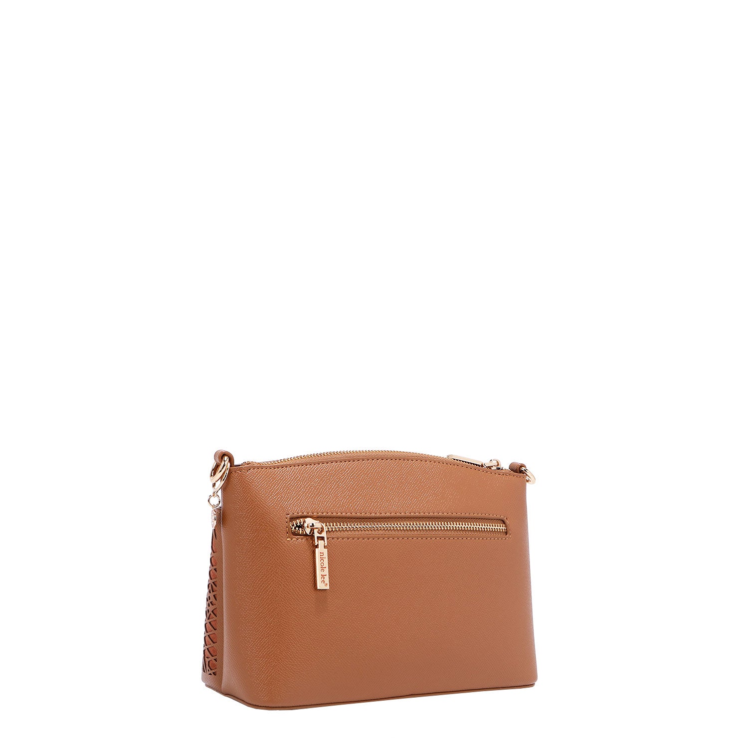 OUR GRACIE CROSSBODY BACK ZIP POCHET MADE WITH VEGAN LEATHER EXTERIOR.