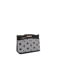 OUR GRACIE CROSSBODY WITH LACER-CUT AND RHINESTONES DETAILS IN COLOR BLACK.