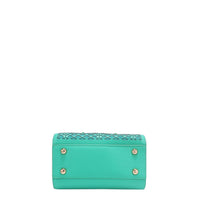 BOTTOM OF OUR GRACIE MINI HANDBAG IN EMERALD COLOR AND GOLD-TONE HARDWARE