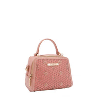 OUR MINI HANDBAG WITH LACER-CUT AND RHINESTONES DETAILS IN COLOR PINK.