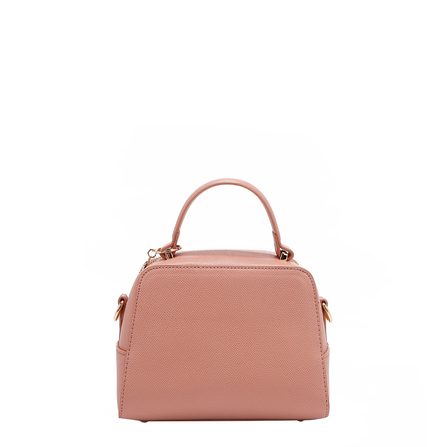 BACK OF OUR GRACIE MINI HANDBAG MADE WITH VEGAN LEATHER EXTERIOR.
