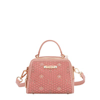 OUR MINI HANDBAG WITH LACER-CUT AND RHINESTONES DETAILS IN COLOR PINK WITH STRAP