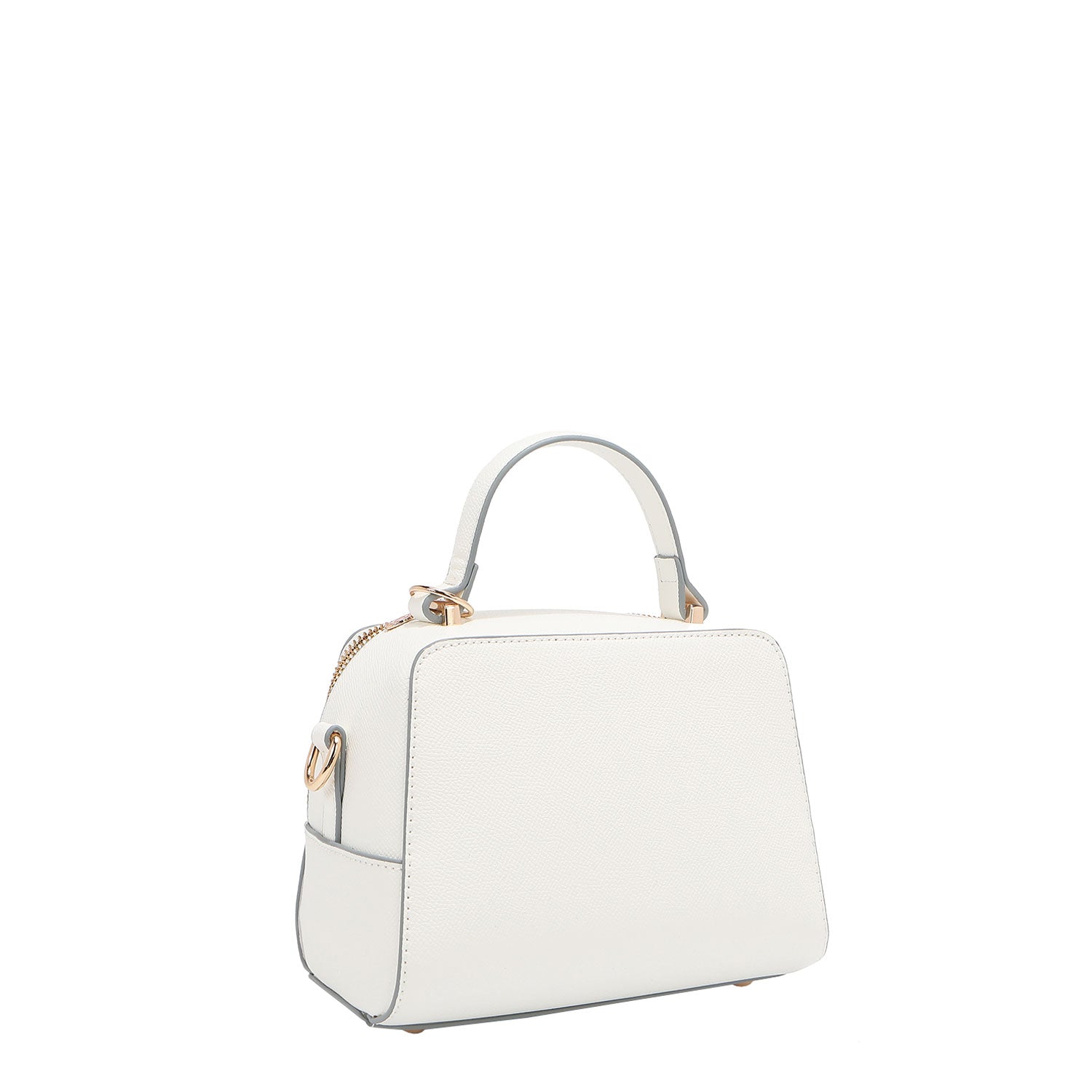 BACK OF OUR GRACIE MINI HANDBAG MADE WITH VEGAN LEATHER EXTERIOR.