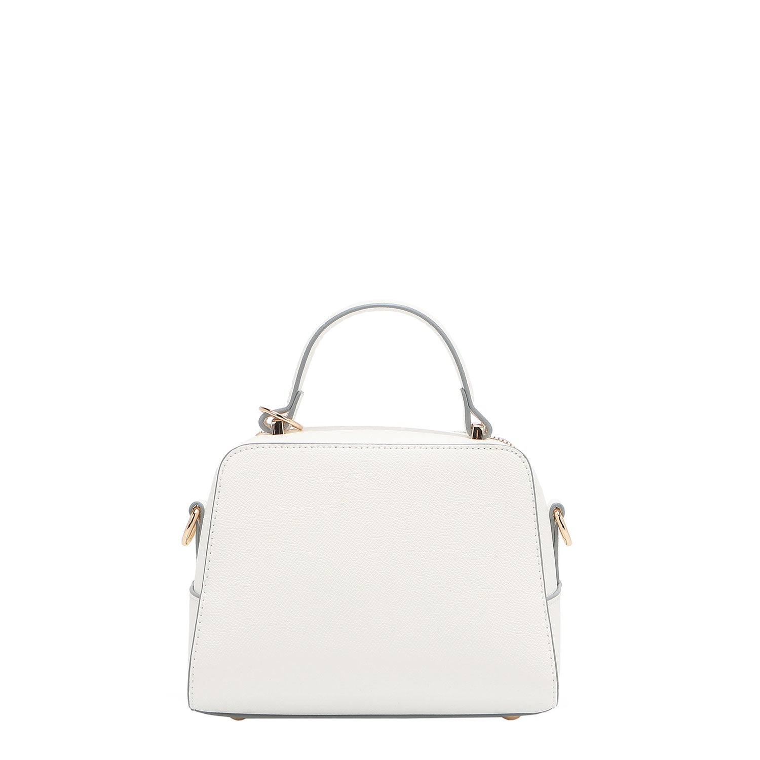 BACK OF OUR GRACIE MINI HANDBAG MADE WITH VEGAN LEATHER EXTERIOR.