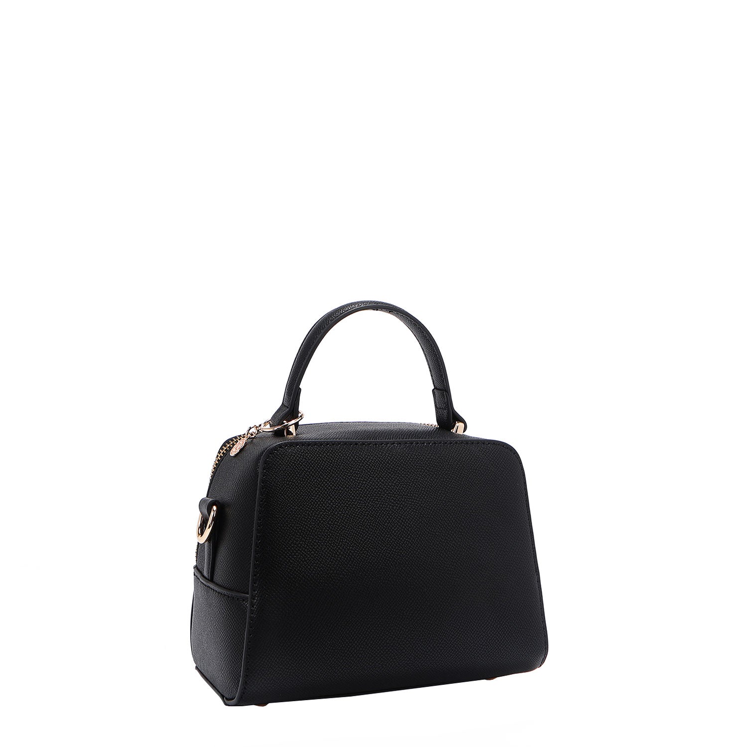 BACK OF OUR GRACIE MINI HANDBAG MADE WITH VEGAN LEATHER EXTERIOR.