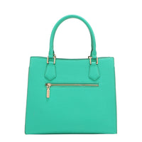 BACK OF OUR GRACIE STRUCTURED TOTE MADE WITH VEGAN LEATHER EXTERIOR.