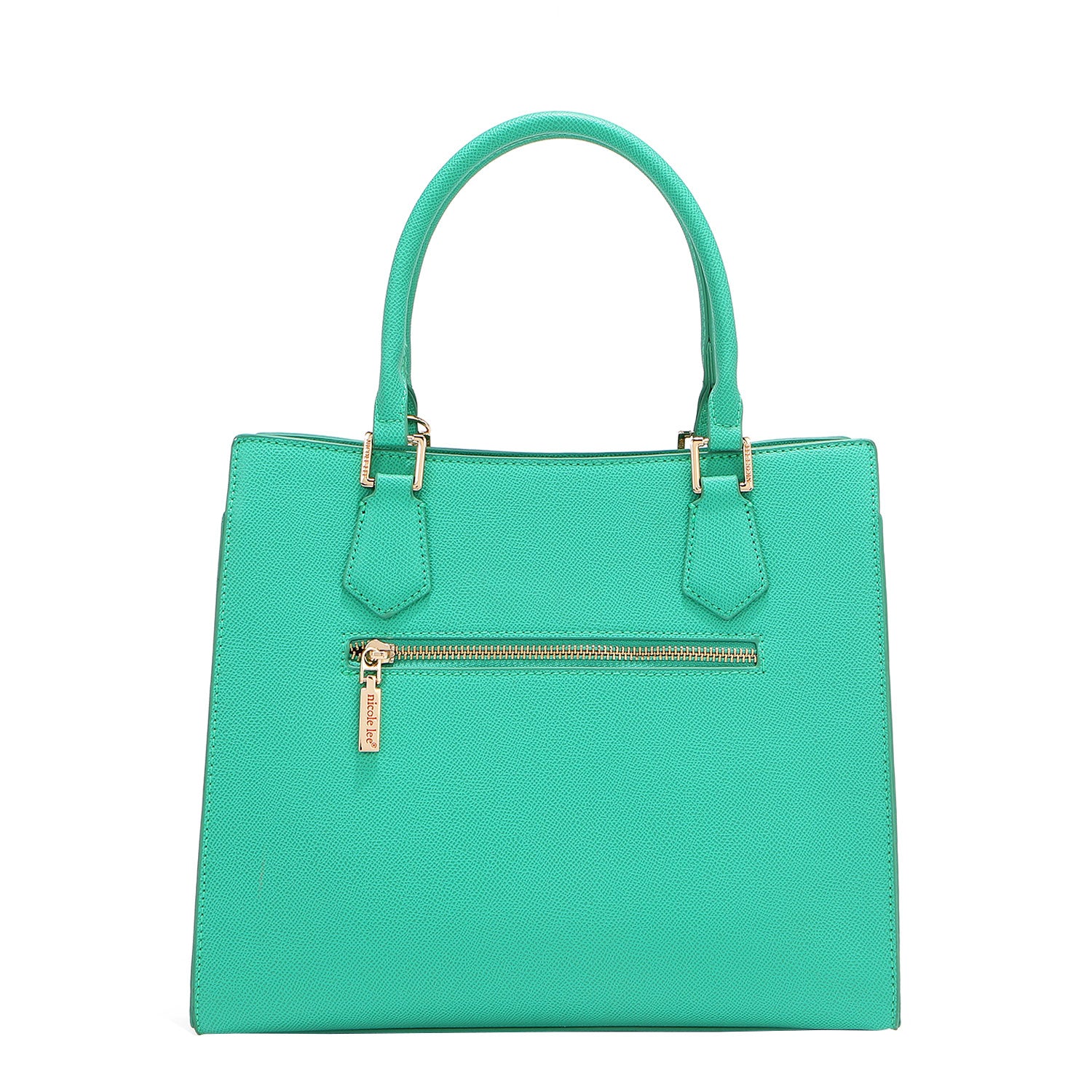 BACK OF OUR GRACIE STRUCTURED TOTE MADE WITH VEGAN LEATHER EXTERIOR.