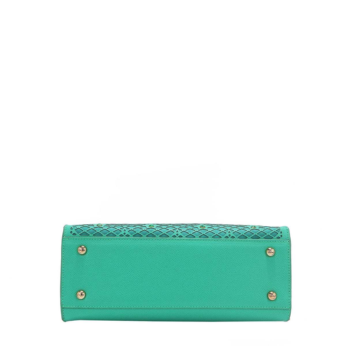 BOTTOM OF OUR GRACIE STRUCTURE TOTE WITH GOLD TONE HARDWARE