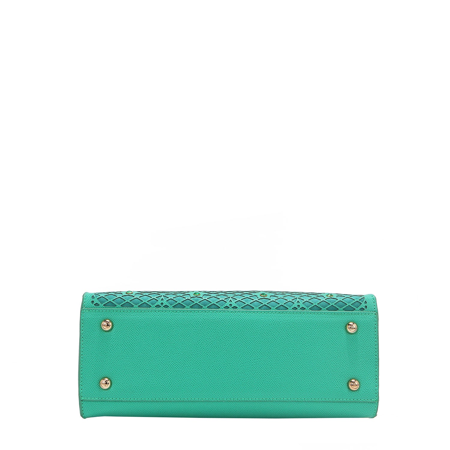 BOTTOM OF OUR GRACIE STRUCTURE TOTE WITH GOLD TONE HARDWARE