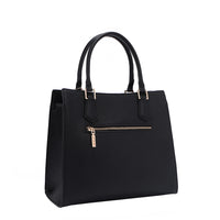 BACK OF OUR GRACIE STRUCTURED TOTE MADE WITH VEGAN LEATHER EXTERIOR.