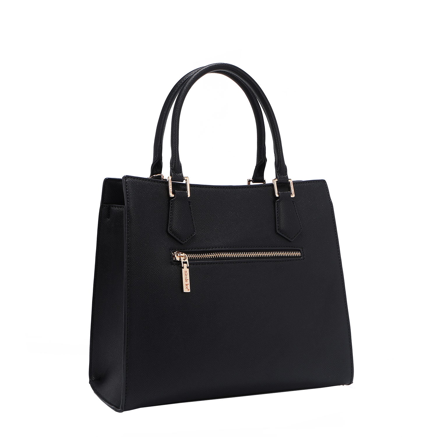 BACK OF OUR GRACIE STRUCTURED TOTE MADE WITH VEGAN LEATHER EXTERIOR.