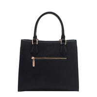 BACK OF OUR GRACIE STRUCTURED TOTE MADE WITH VEGAN LEATHER EXTERIOR.