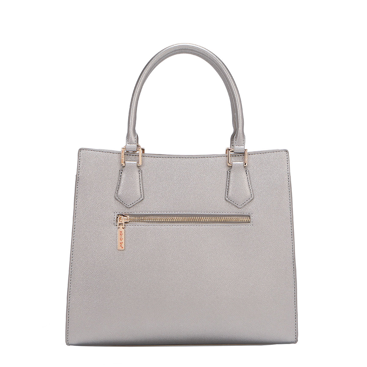 BACK OF OUR GRACIE STRUCTURED TOTE MADE WITH VEGAN LEATHER EXTERIOR.