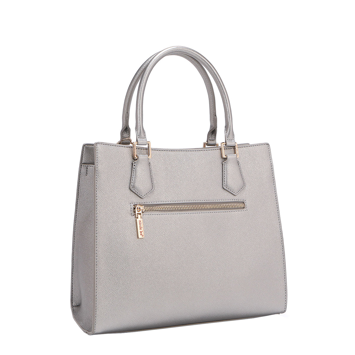 BACK OF OUR GRACIE STRUCTURED TOTE MADE WITH VEGAN LEATHER EXTERIOR.