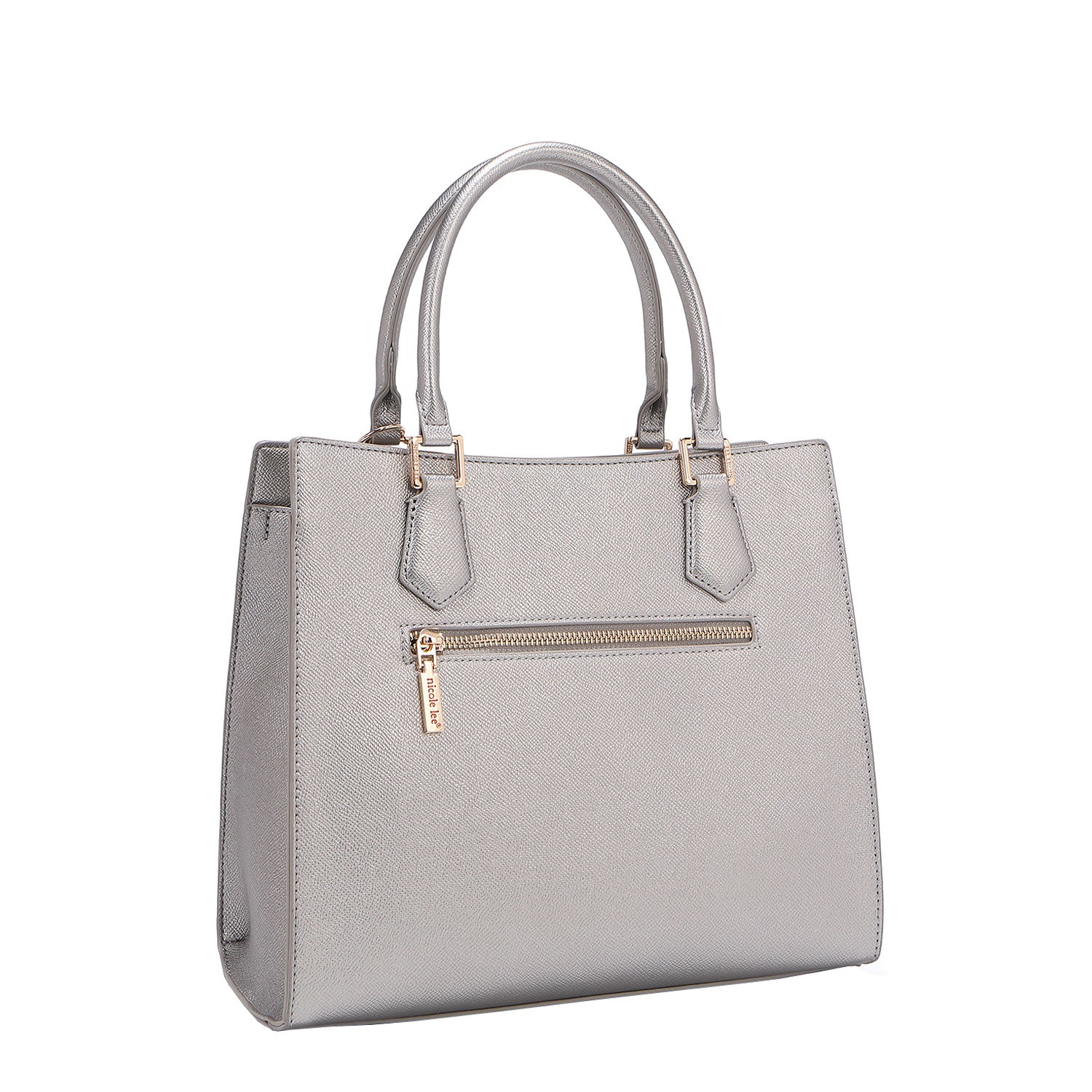 BACK OF OUR GRACIE STRUCTURED TOTE MADE WITH VEGAN LEATHER EXTERIOR.