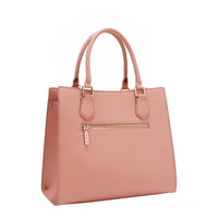 BACK OF OUR GRACIE STRUCTURED TOTE MADE WITH VEGAN LEATHER EXTERIOR.