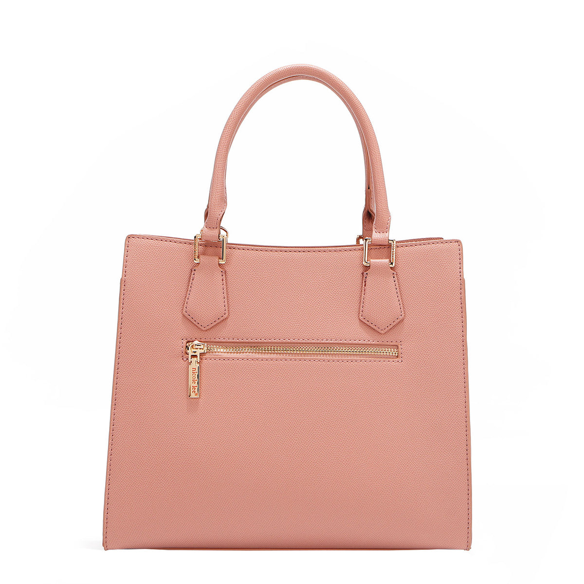 BACK OF OUR GRACIE STRUCTURED TOTE MADE WITH VEGAN LEATHER EXTERIOR.