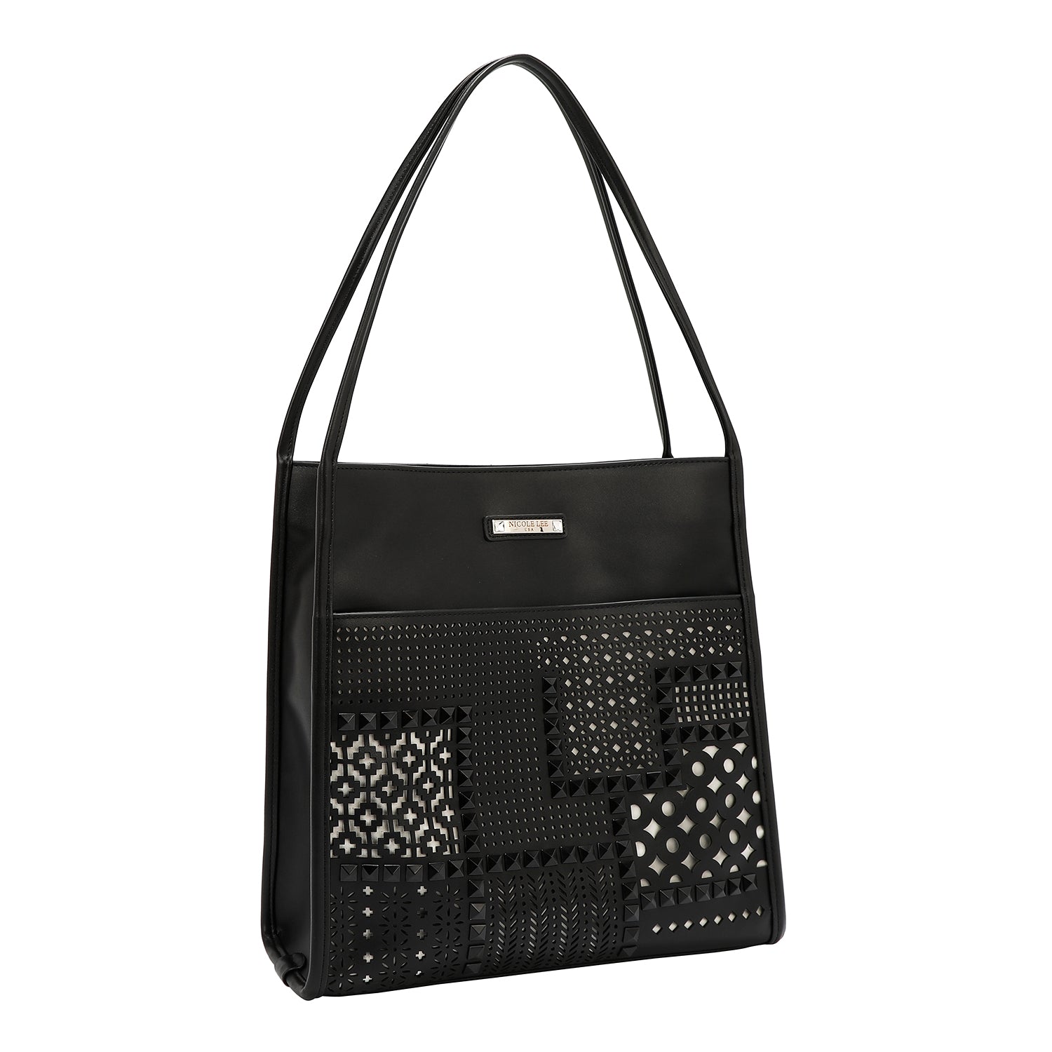 GEOMETRIC CUTOUT 2 PIECE TOTE BAG