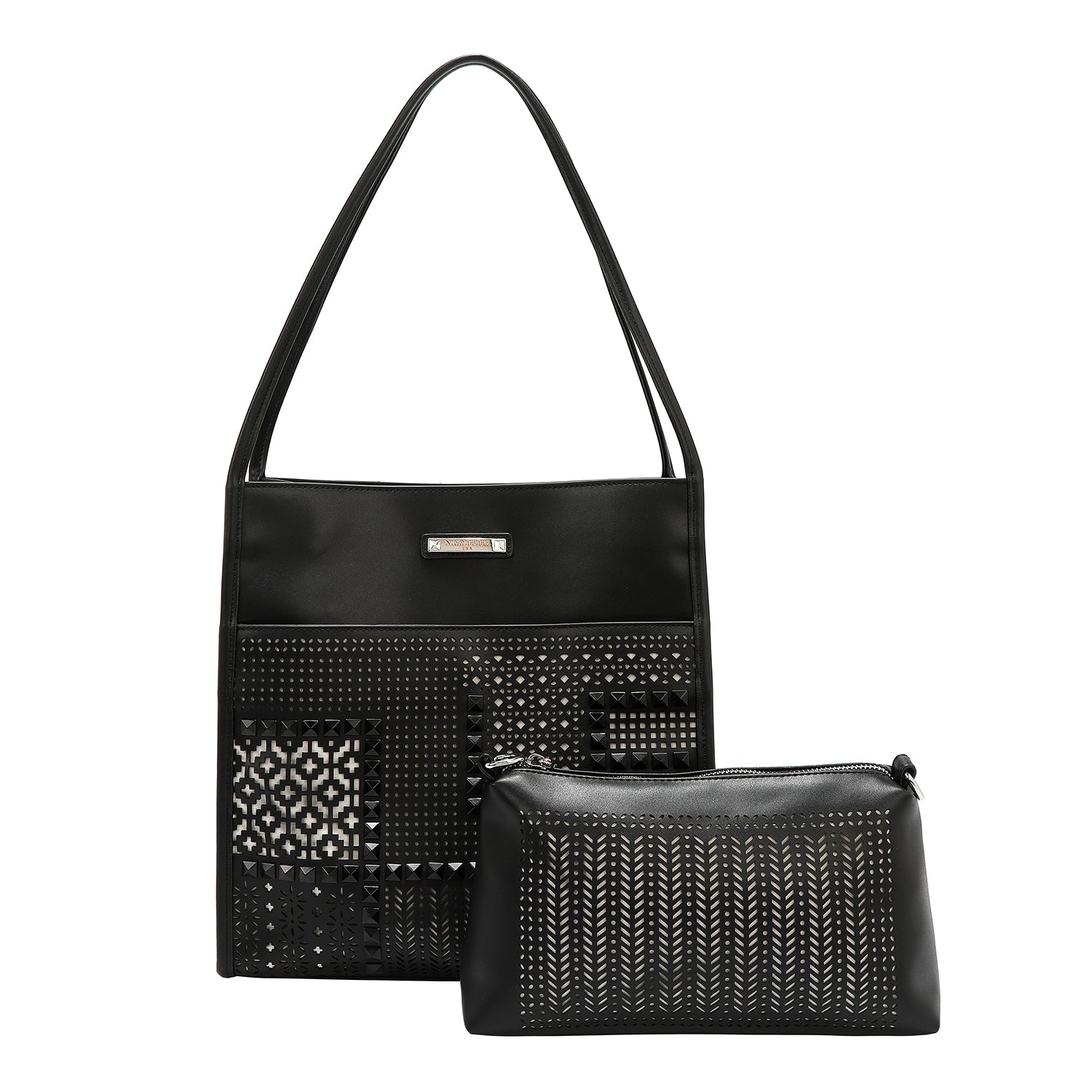 GEOMETRIC CUTOUT 2 PIECE TOTE BAG