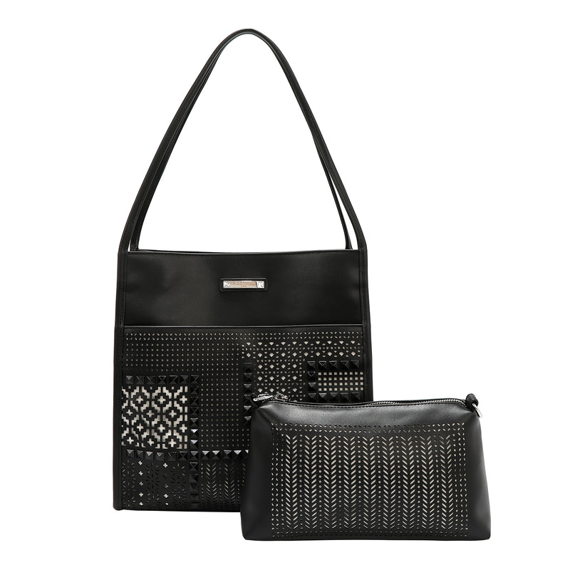 GEOMETRIC CUTOUT 2 PIECE TOTE BAG