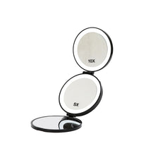 TRIFOLD INTERIOR MIRRORS RANGING FROM 1X, 5X, AND 10X MAGNIFICATION WITH LED LIGHTING. 