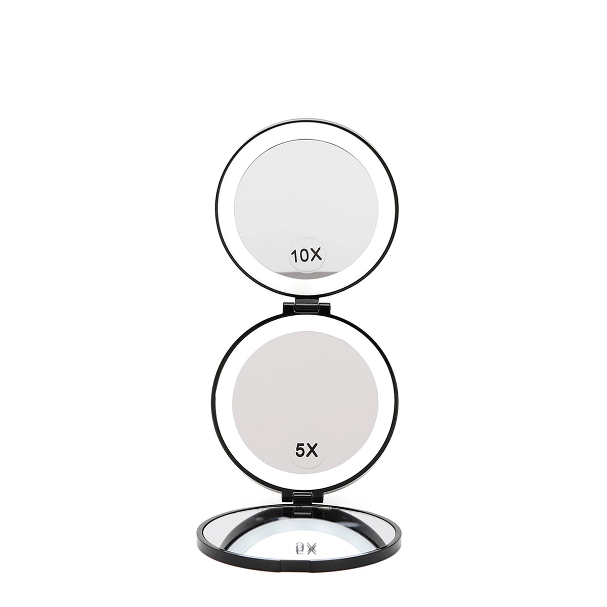 TRIFOLD INTERIOR MIRRORS RANGING FROM 1X, 5X, AND 10X MAGNIFICATION WITH LED LIGHTING. 