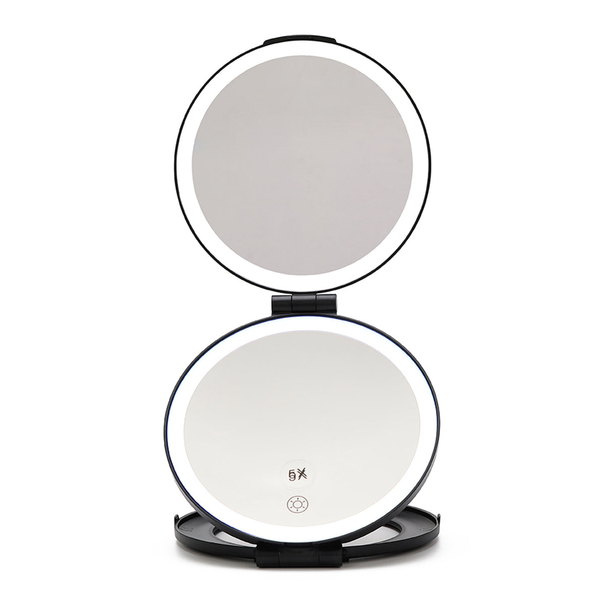 HAS DOUBLE MIRROR ,IT HAS LED LIGHTING THAT SURROUNDS EACH MIRROR WITH A SENSOR.