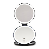 HAS DOUBLE MIRROR ,IT HAS LED LIGHTING THAT SURROUNDS EACH MIRROR WITH A SENSOR.
