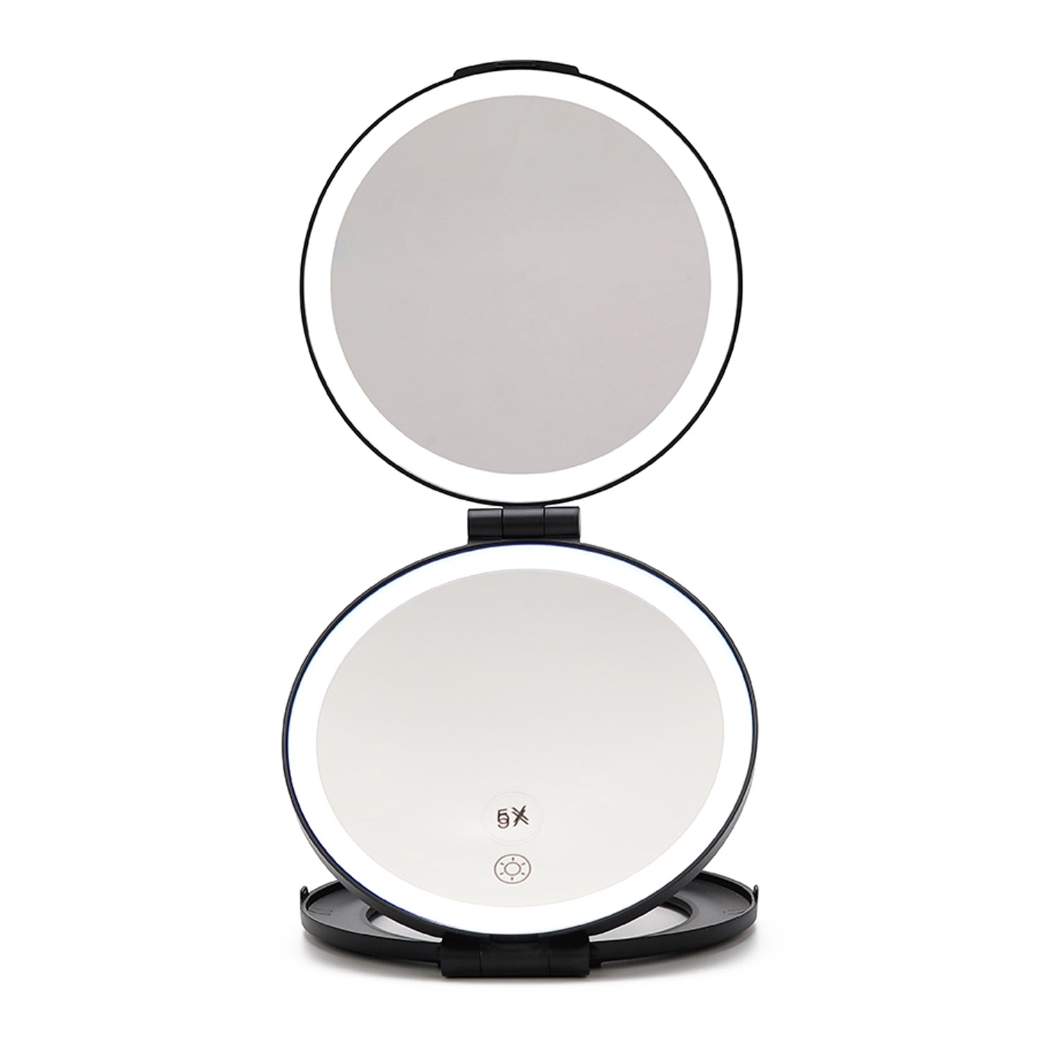 HAS DOUBLE MIRROR ,IT HAS LED LIGHTING THAT SURROUNDS EACH MIRROR WITH A SENSOR.