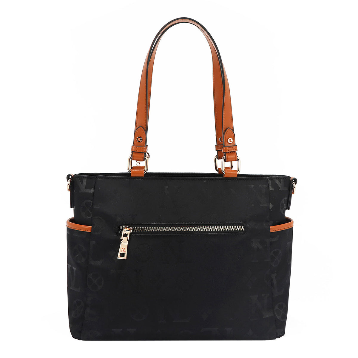 THE BACK OF OUR MARGOT TOTE BAG WITH BACK ZIP POCKET.
