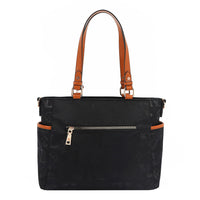 THE BACK OF OUR MARGOT TOTE BAG WITH BACK ZIP POCKET.