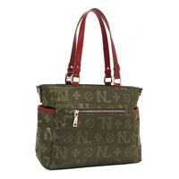 THE BACK OF OUR MARGOT TOTE BAG WITH BACK ZIP POCKET.