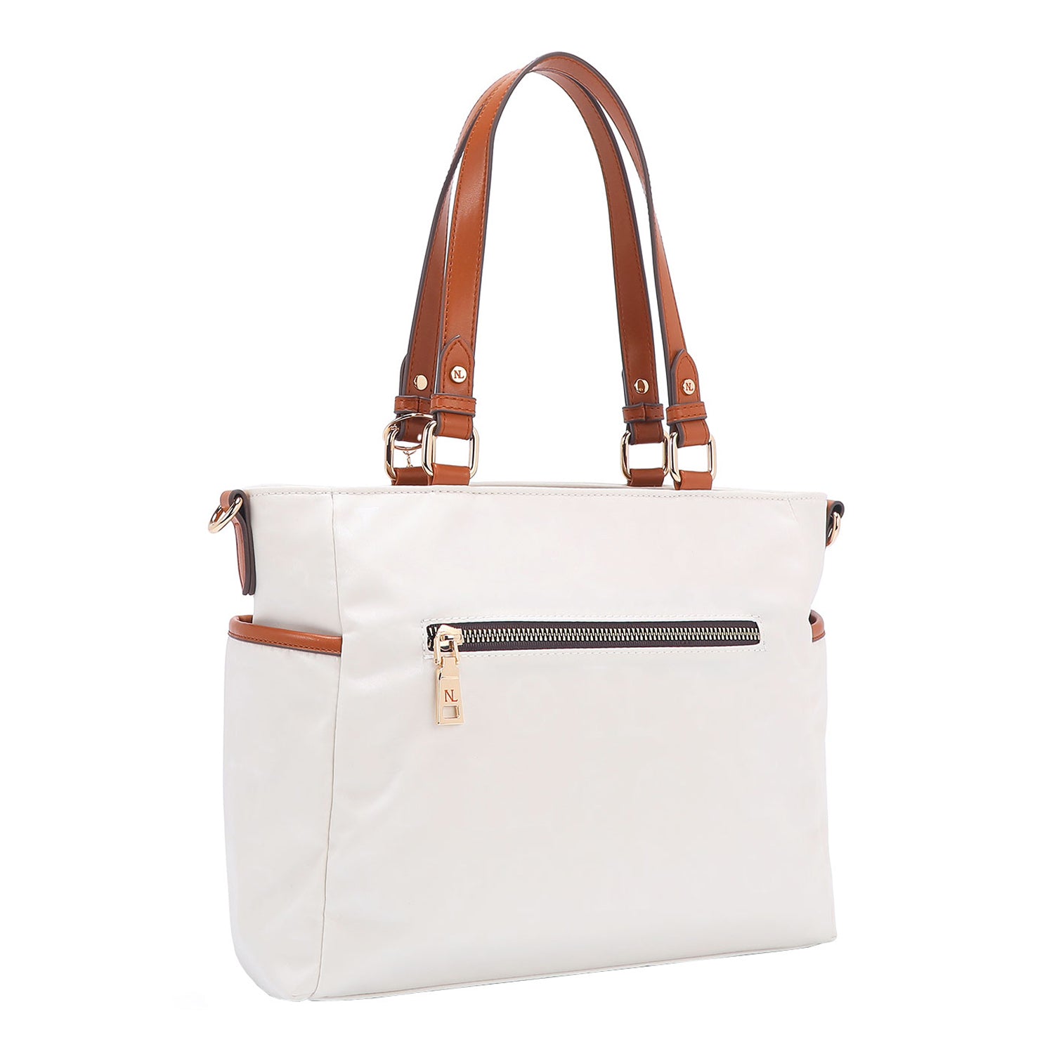 THE BACK OF OUR MARGOT TOTE BAG WITH BACK ZIP POCKET.